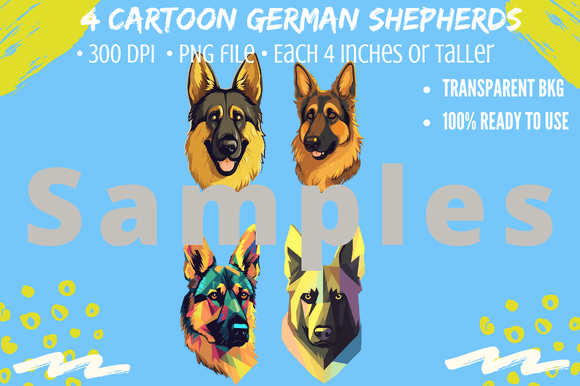4 German Shepherd Dog Face Cartoons for Creative Projects