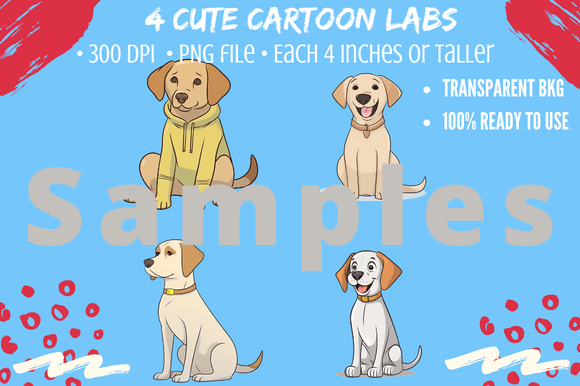 4 Yellow Labrador Retriever Dog Cartoons: A Designer's Playful Asset
