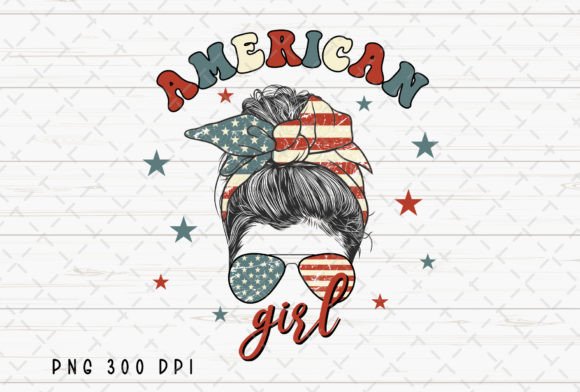 American Girl Messy Bun, 4th of July PNG: A Festive Design Asset