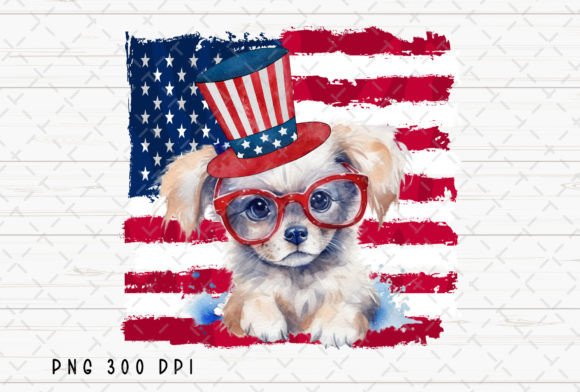 Cute Dog USA Flag 4th July Patriotic PNG for Design Projects