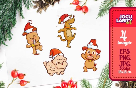 Cute Kawaii Christmas Dog in Actions: A Playful Design Asset