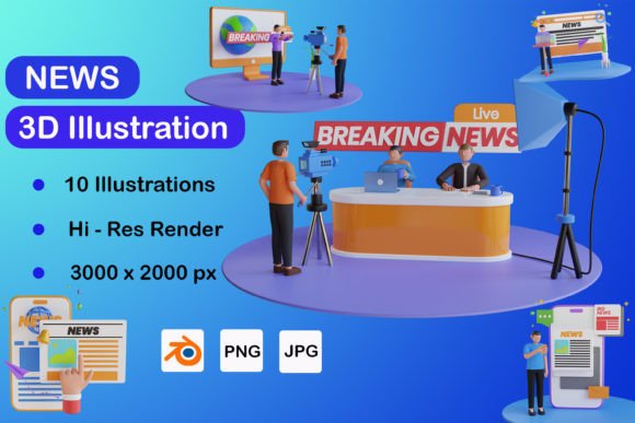 Elevate Your Visuals with the Bundle of 3D Illustration of News