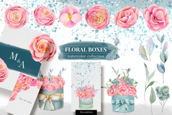 Floral Boxes: Watercolor Elements for Elegant Design