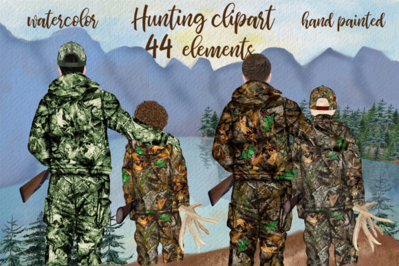Hunting Clipart Father and Son: Authentic Watercolor Art for Meaningful Projects