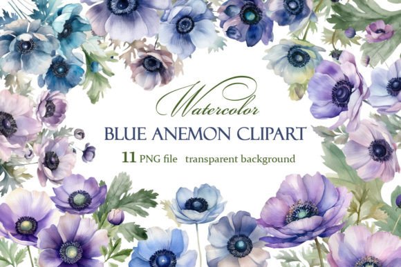 Soft Watercolor Florals: The Lilac and Blue Anemone Clipart Collection