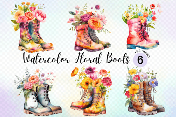 Watercolor Floral Boots Clipart: A Designer's Spring Asset